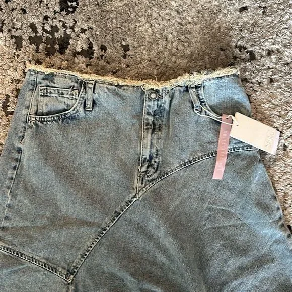 STRADIVARIUS | Blue | ASYMMETRIC DENIM SKIRT WITH RUFFLE TRIM - Picture 13 of 15